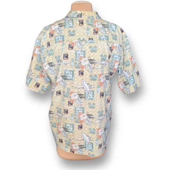 Vintage Shirt Yellow Hawaiian Boxy Camp Floral Short Sleeve Classic Aircraft - Picture 5 of 10